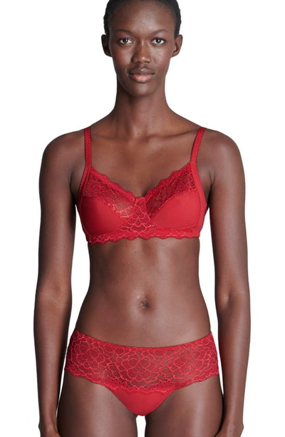Simone Perele Caresse Lace-trim Boyshorts In Tango Red