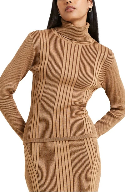 Shop French Connection Mari Rib Stitch Turtleneck Sweater In 20-tobacco Brown