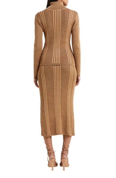 Shop French Connection Mari Rib Stitch Midi Sweater Skirt In 91-tobacco Brown Multi