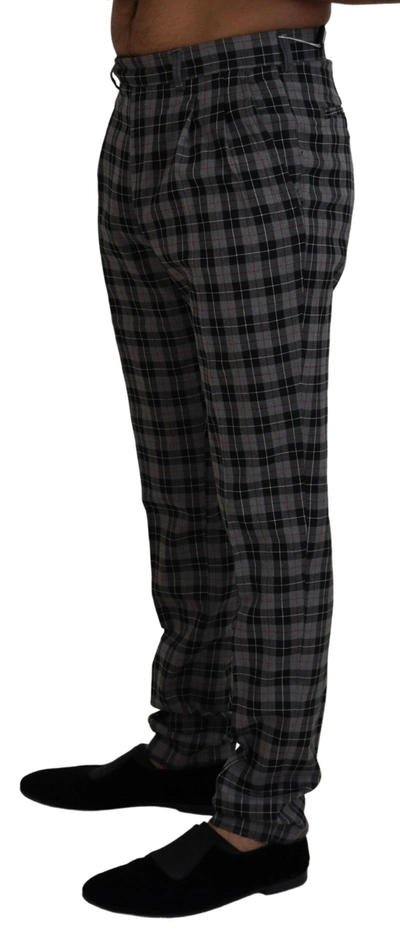 Shop Bencivenga Gray Checkered Slim Fit Men Men's Pants In Gray Patterned