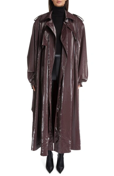 Shop Saint Laurent Coated Nylon Trench Cape In Aubergine