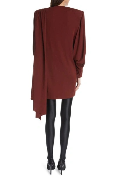 Shop Saint Laurent Draped Wool Jersey Minidress In Rouge Piment