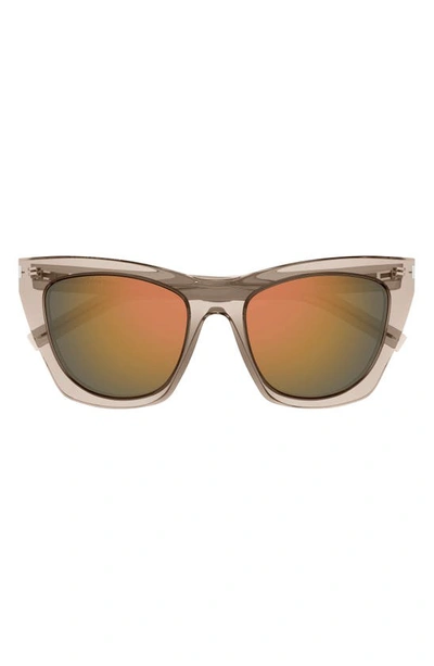 Shop Saint Laurent Kate 55mm Cat Eye Sunglasses In Nude