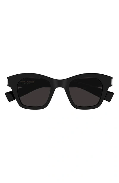 Shop Saint Laurent 47mm Small Rectangular Sunglasses In Black