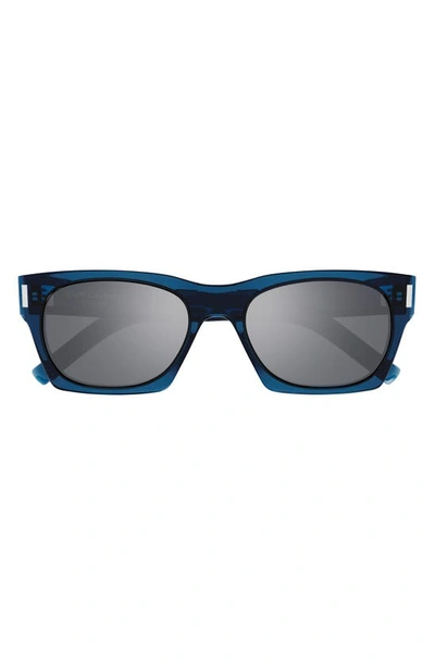 Shop Saint Laurent 54mm Rectangular Sunglasses In Blue