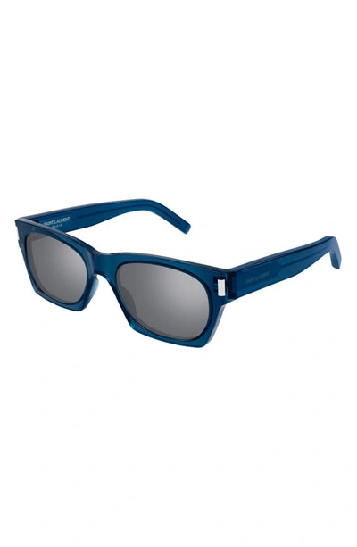 Shop Saint Laurent 54mm Rectangular Sunglasses In Blue