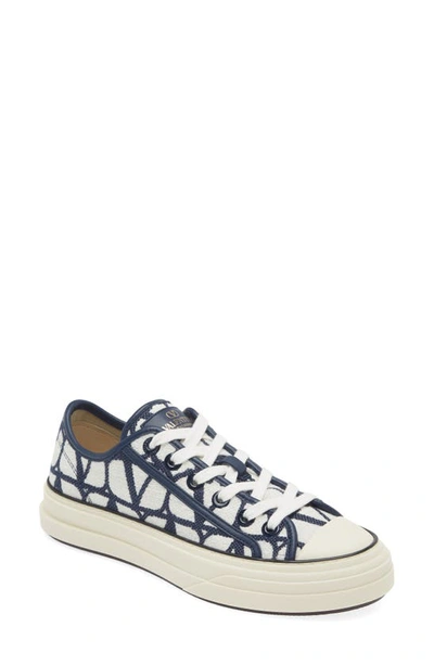 Shop Valentino Vlogo Toile Platform Sneaker In White/ Blue