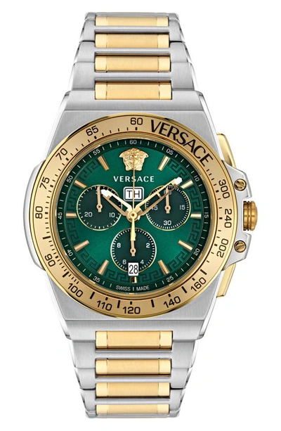 Shop Versace Greca Extreme Bracelet Chronograph Watch, 45mm In Two Tone