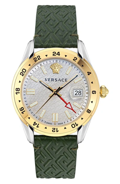 Shop Versace Greca Time Leather Strap Watch, 41mm In Two Tone