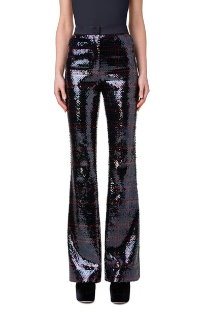 Shop Akris Farida Check Bootcut Sequin Pants In 056 Black-ruby Red
