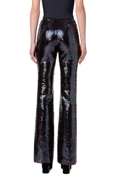 Shop Akris Farida Check Bootcut Sequin Pants In 056 Black-ruby Red