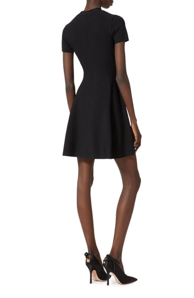 Shop Valentino Bow Detail Mock Neck A-line Dress In Nero