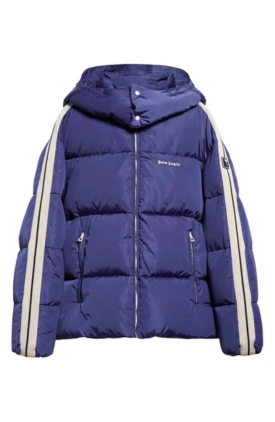 Shop Palm Angels Down Puffer Track Jacket With Removable Hood In Navy Blue White