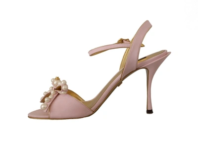 Shop Dolce & Gabbana Pink Faux Pearl Ankle Strap Heels Sandals Women's Shoes