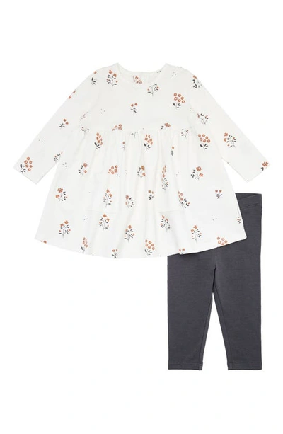 Shop Firsts By Petit Lem Floral Organic Cotton Dress & Solid Leggings Set In White
