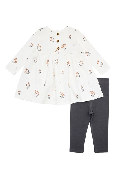 Shop Firsts By Petit Lem Floral Organic Cotton Dress & Solid Leggings Set In White