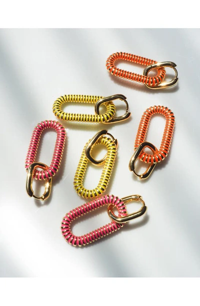 Shop Luv Aj Le Signe Neon Pink Loop Hoop Drop Earrings In Gold
