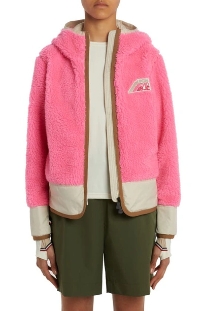 Shop Moncler Logo Patch Mixed Media Cardigan In Pink