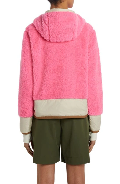 Shop Moncler Logo Patch Mixed Media Cardigan In Pink