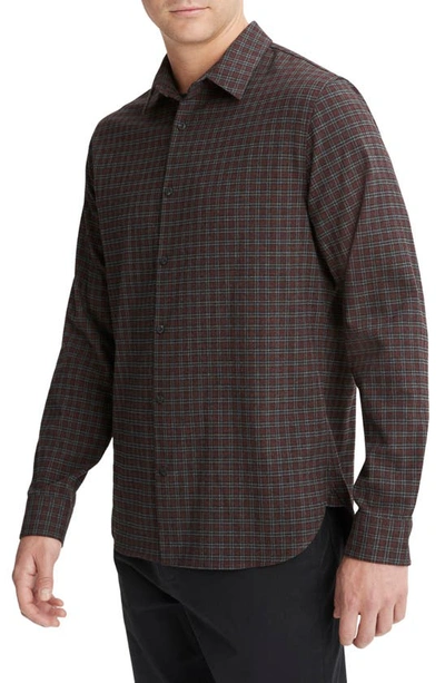 Shop Vince New Castle Plaid Brushed Button-up Shirt In Pinot Vino/ H Charcoa