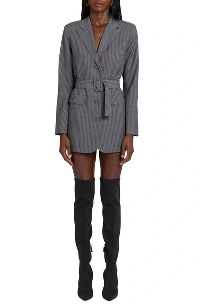 Shop Amanda Uprichard Meritt Pinstripe Long Sleeve Belted Blazer Minidress In Eton Pinstripe