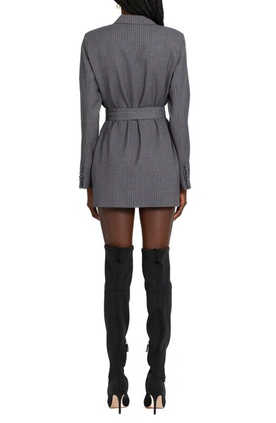 Shop Amanda Uprichard Meritt Pinstripe Long Sleeve Belted Blazer Minidress In Eton Pinstripe