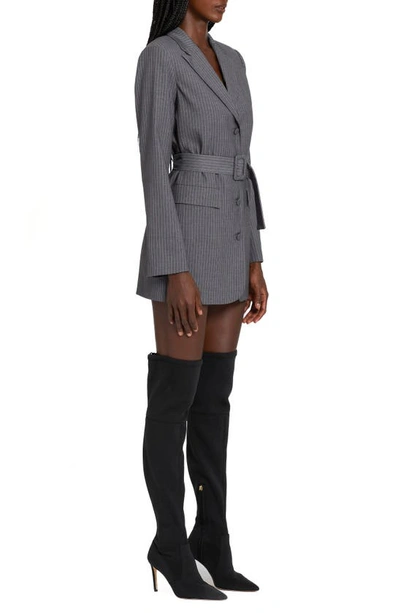 Shop Amanda Uprichard Meritt Pinstripe Long Sleeve Belted Blazer Minidress In Eton Pinstripe