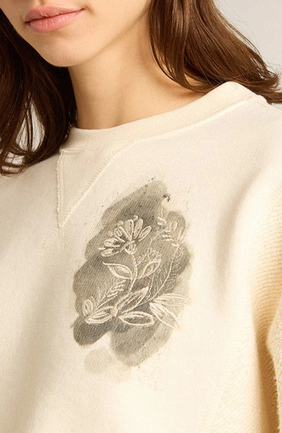 Shop Golden Goose Oversize Floral Embroidered Crop Sweatshirt In Heritage White/ Blue