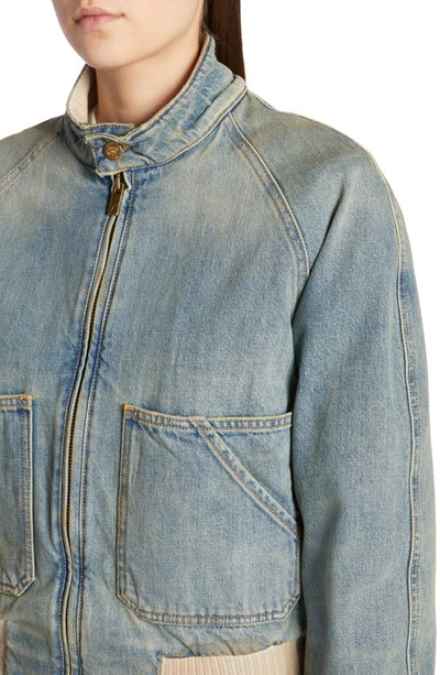 Shop Golden Goose Dirty Wash Distressed Denim Bomber Jacket In Blue