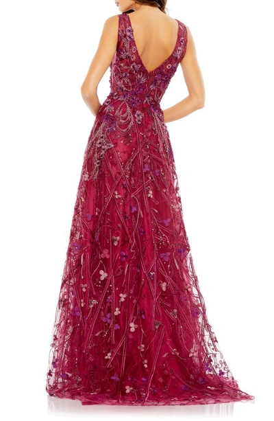 Shop Mac Duggal Embroidered Sleeveless A-line Gown In Berry