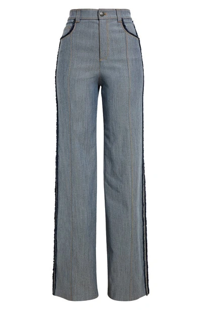 Cinq À Sept Francine Topstitched High-rise Straight-leg Pants In Light Indigo