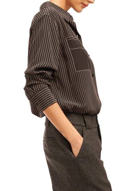 Shop Equipment Signature Slim Fit Stripe Silk Button-up Shirt In True Black And Frappe