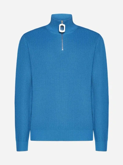 Shop Jw Anderson Henley Merino Wool Sweater In Sky Blue