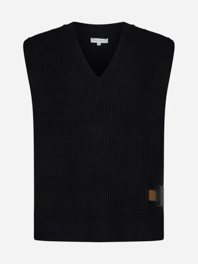 Shop Jw Anderson Sim Card Patch Wool Vest In Black