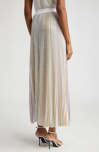 Shop Missoni Sequin Stripe Maxi Skirt In Beige-lilac-powder Blue