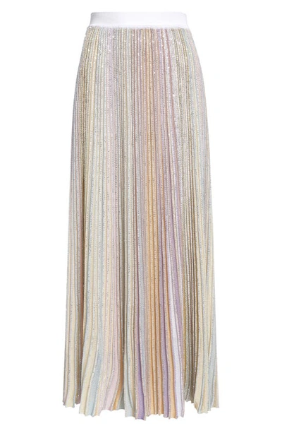 Shop Missoni Sequin Stripe Maxi Skirt In Beige-lilac-powder Blue