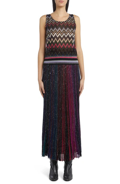 Shop Missoni Sequin Stripe Maxi Skirt In Beige-lilac-powder Blue