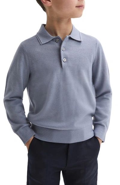 Shop Reiss Kids' Trafford Jr. Merino Wool Polo Sweater In Porcelain Blue