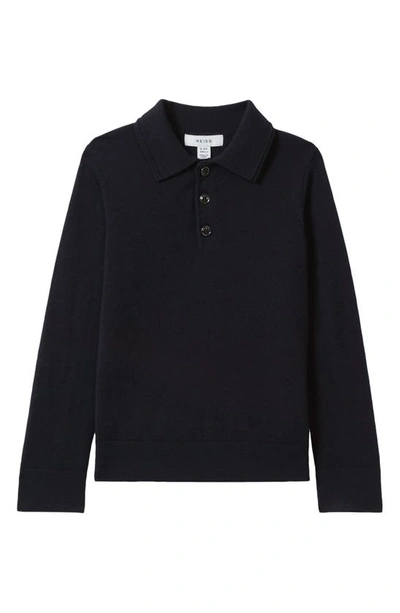 Shop Reiss Kids' Trafford Jr. Wool Blend Polo Sweater In Navy