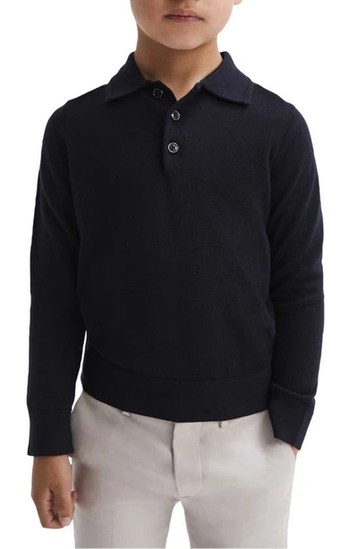 Shop Reiss Kids' Trafford Jr. Wool Blend Polo Sweater In Navy