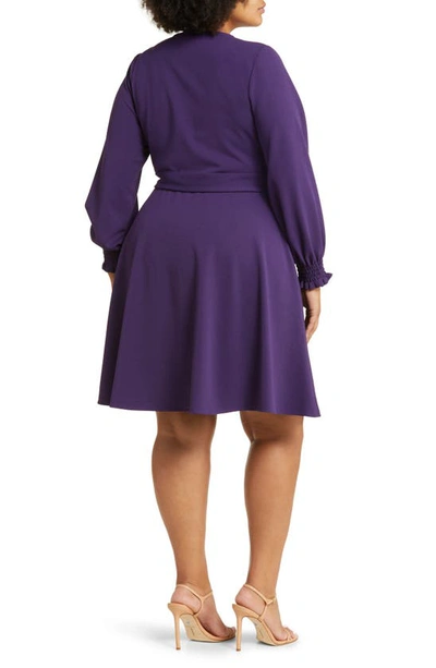 Leota Perfect Long Sleeve Faux Wrap Dress In Solid Crown Jewel