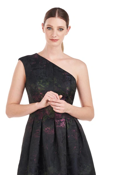 Shop Kay Unger Cara One-shoulder Gown In Dark Midnight Multi