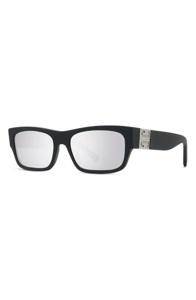 Shop Givenchy 4g 56mm Rectangular Sugnlasses In Matte Black / Smoke Mirror