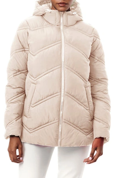 Shop Bernardo Hooded Chevron Quilted Jacket In Moon Glow