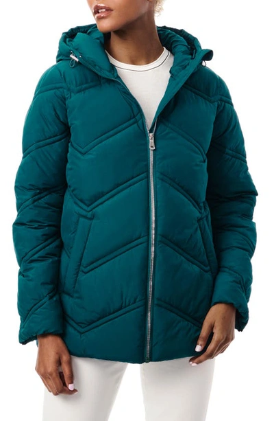 Shop Bernardo Hooded Chevron Quilted Jacket In Poseidon