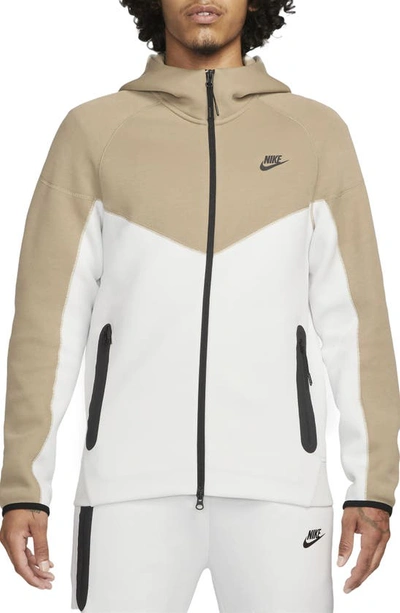 Shop Nike Tech Fleece Windrunner Zip Hoodie In Summit White/ Khaki/ Black