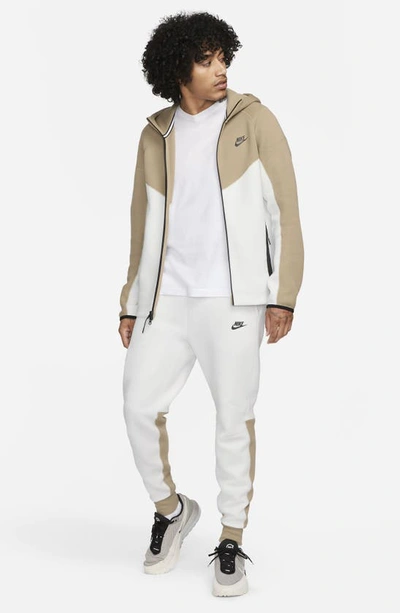 Shop Nike Tech Fleece Windrunner Zip Hoodie In Summit White/ Khaki/ Black