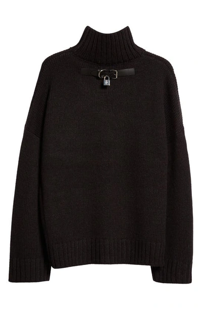 Shop Jw Anderson Oversize Padlock Detail Leather Patch Pocket Mock Neck Sweater In Black
