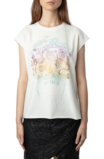 Shop Zadig & Voltaire Cecilia Skull Reaper Strass Embellished Organic Cotton Graphic T-shirt In Sugar