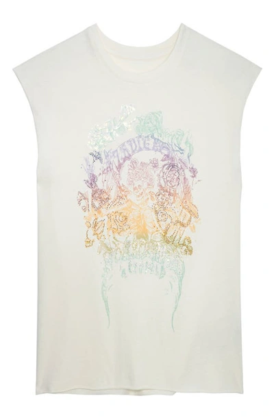Shop Zadig & Voltaire Cecilia Skull Reaper Strass Embellished Organic Cotton Graphic T-shirt In Sugar